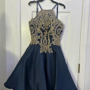 Temptations Navy and Gold Formal  Dress